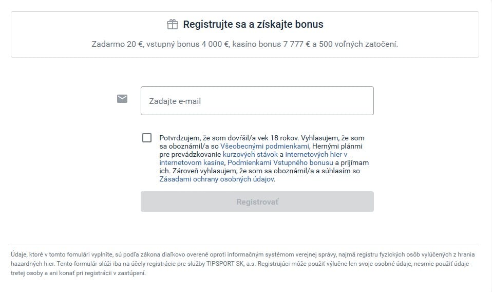 Registrácia do Tipsportu