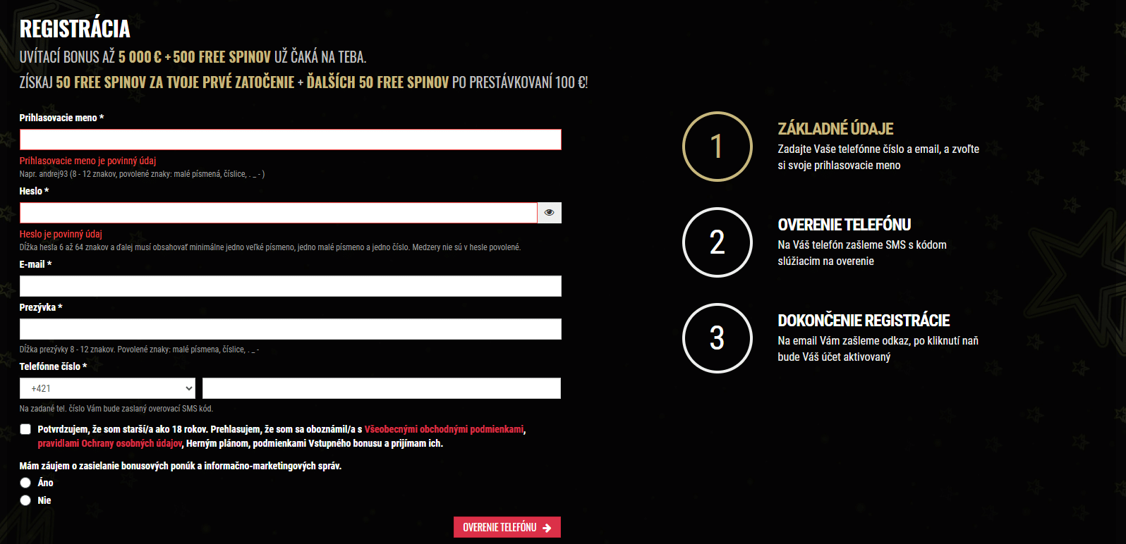 Registrácia v DoubleStar