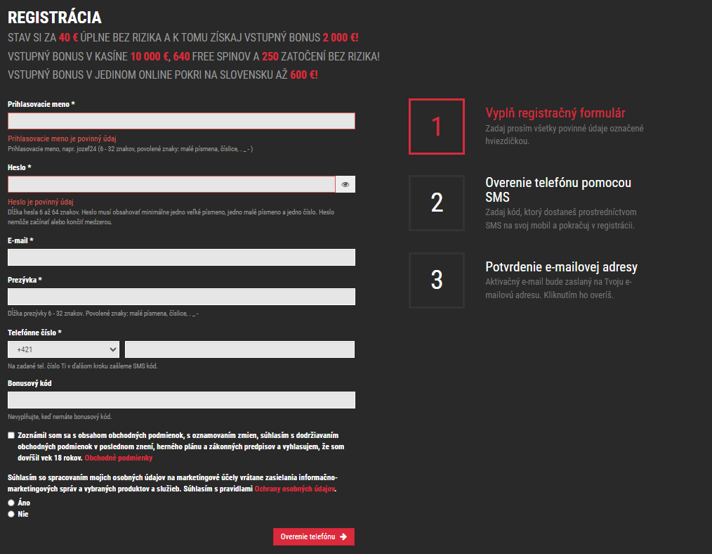 Registrácia v Synottipe