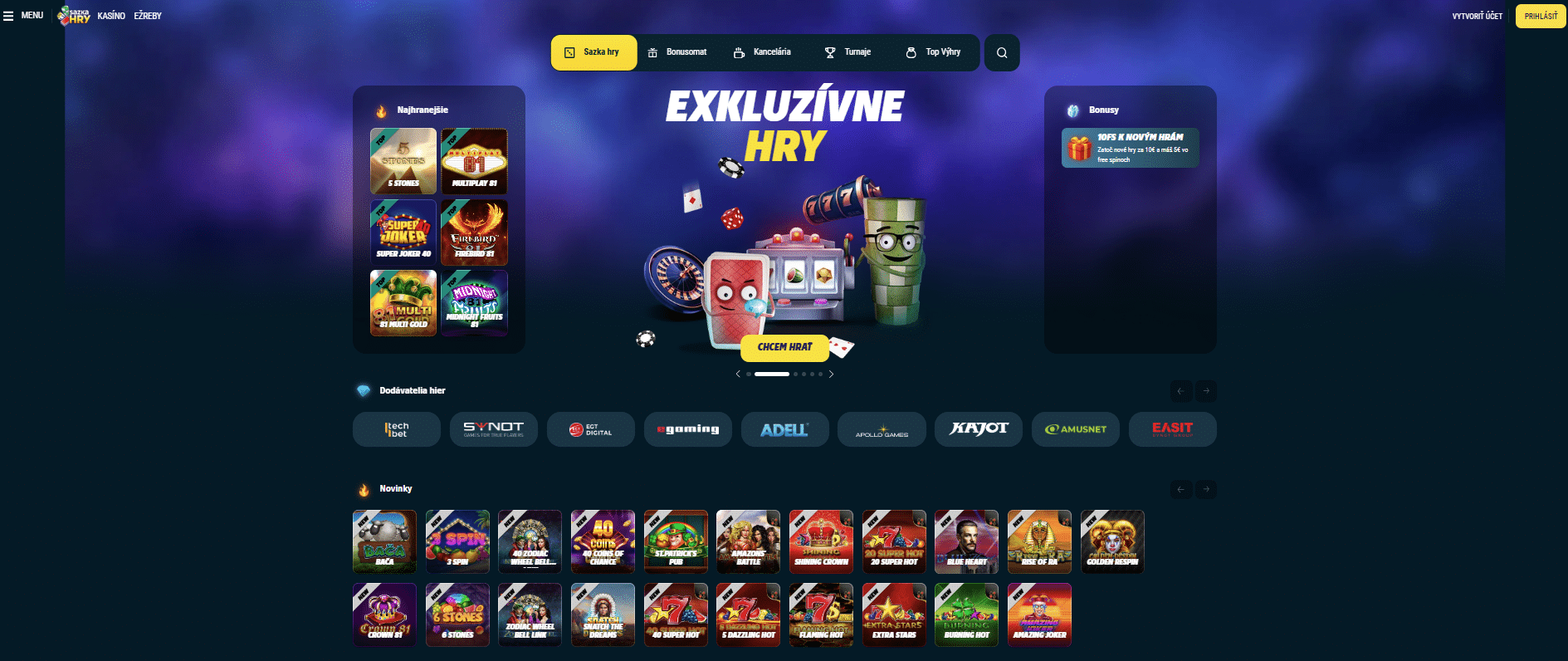 Sazkahry úvodná stránka