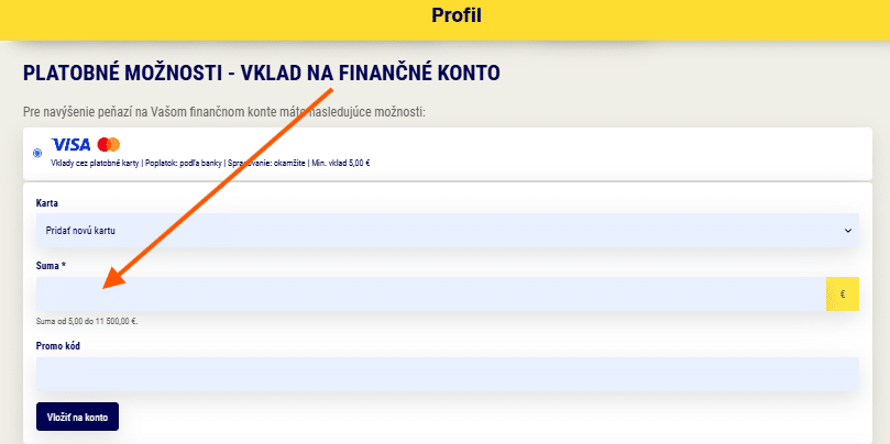 Vlož na svoj účet sumu v Sazkahry