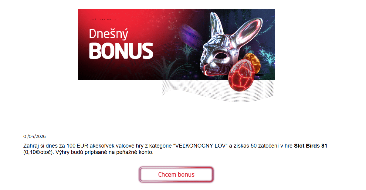 dnešný bonus v Synottipe