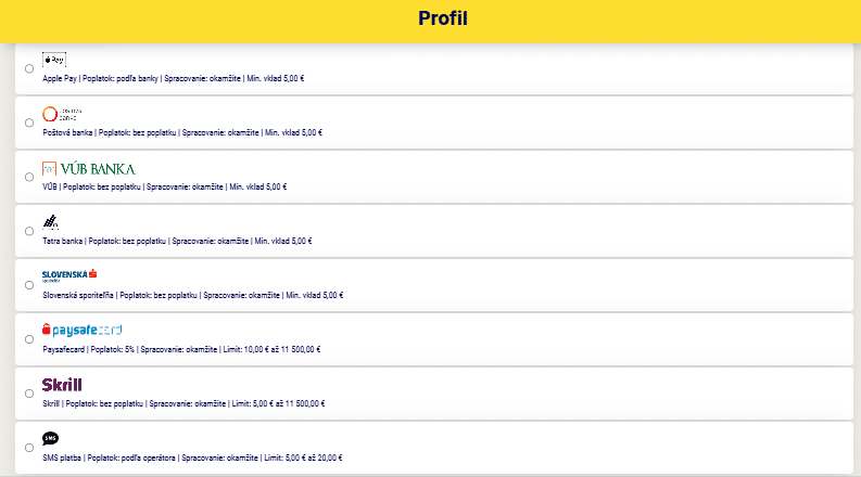 vyber si metódu vkladu