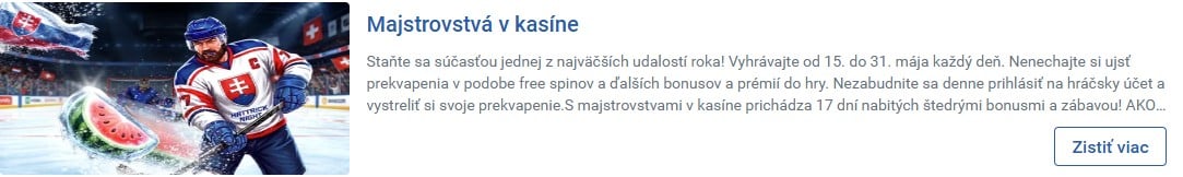 Bonus Majstrovstvá v kasíne Tipsport