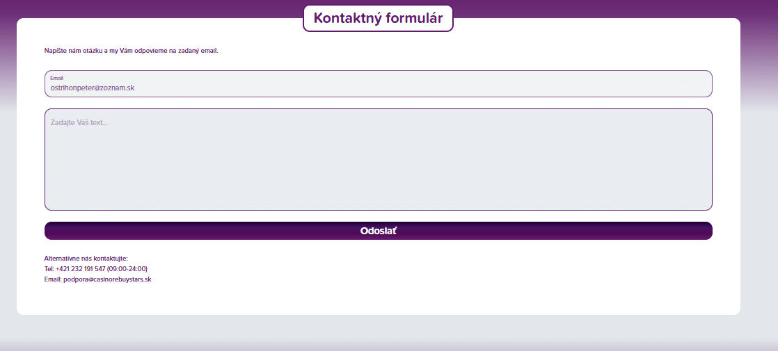 Kontaktný formulár v Rebuy Stars