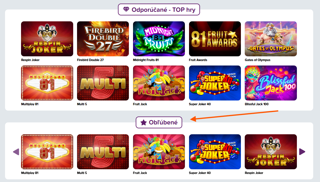 Oblubene hry v Rebuy Stars