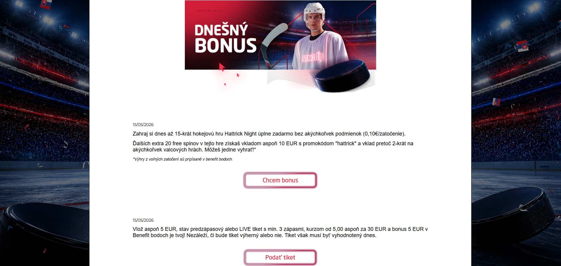 Odmena v Synottip kasíne