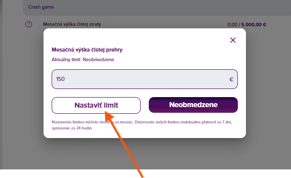 Potvrd nastavenie limitov