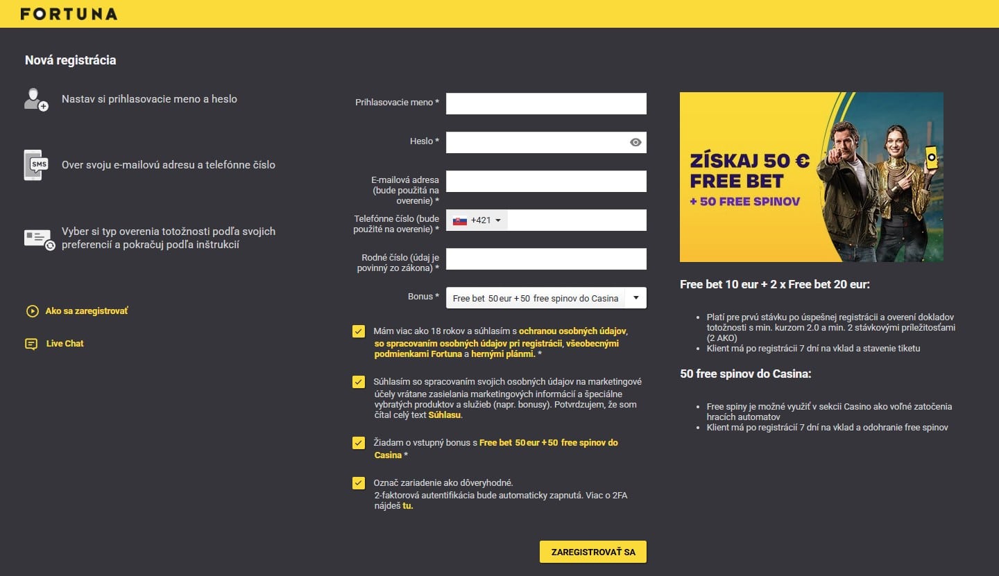 Bonus 50 free bet a 50 free spinov vo Frotune