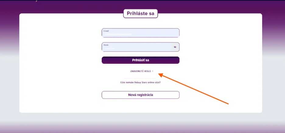 Klikni na moznost zabudnute heslo v RebuyStars