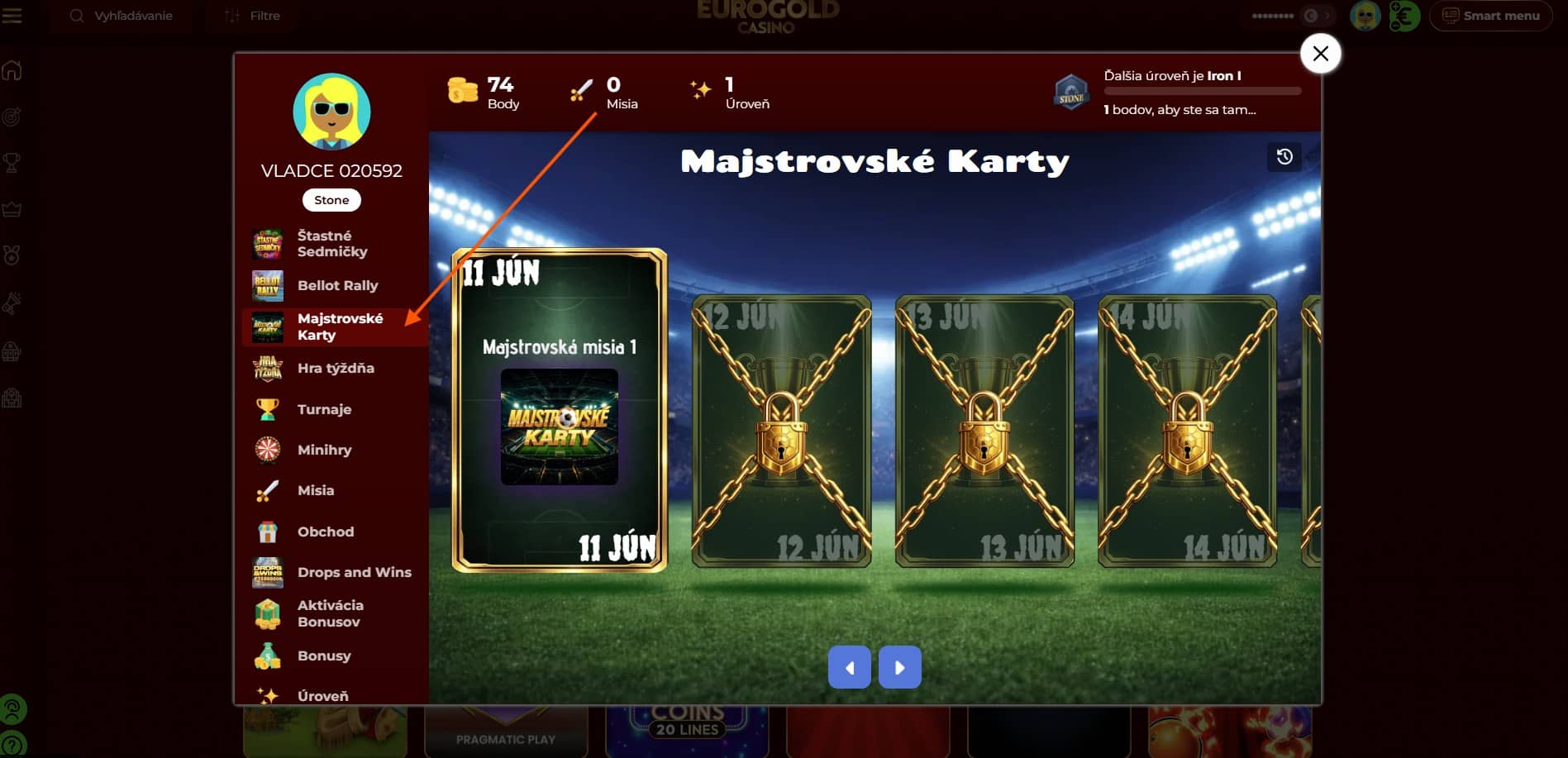 Majstrovské karty v Eurogolde