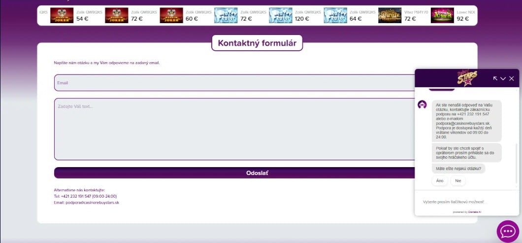 Zakaznická podpora v RebuyStars kasíne