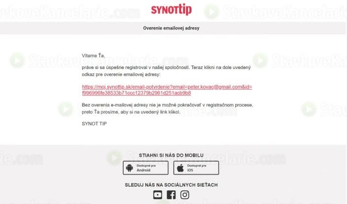 overenie emailu Synottip