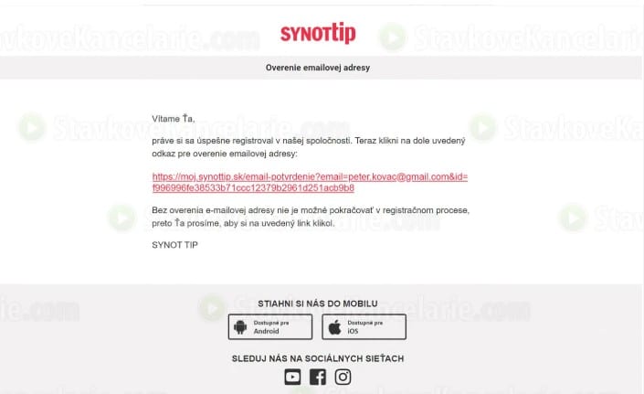 overenie emailu Synottip