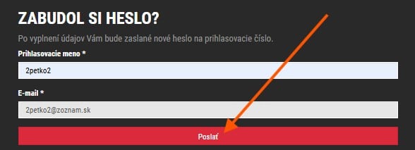 poslat udaje o zmene hesla v synottipe