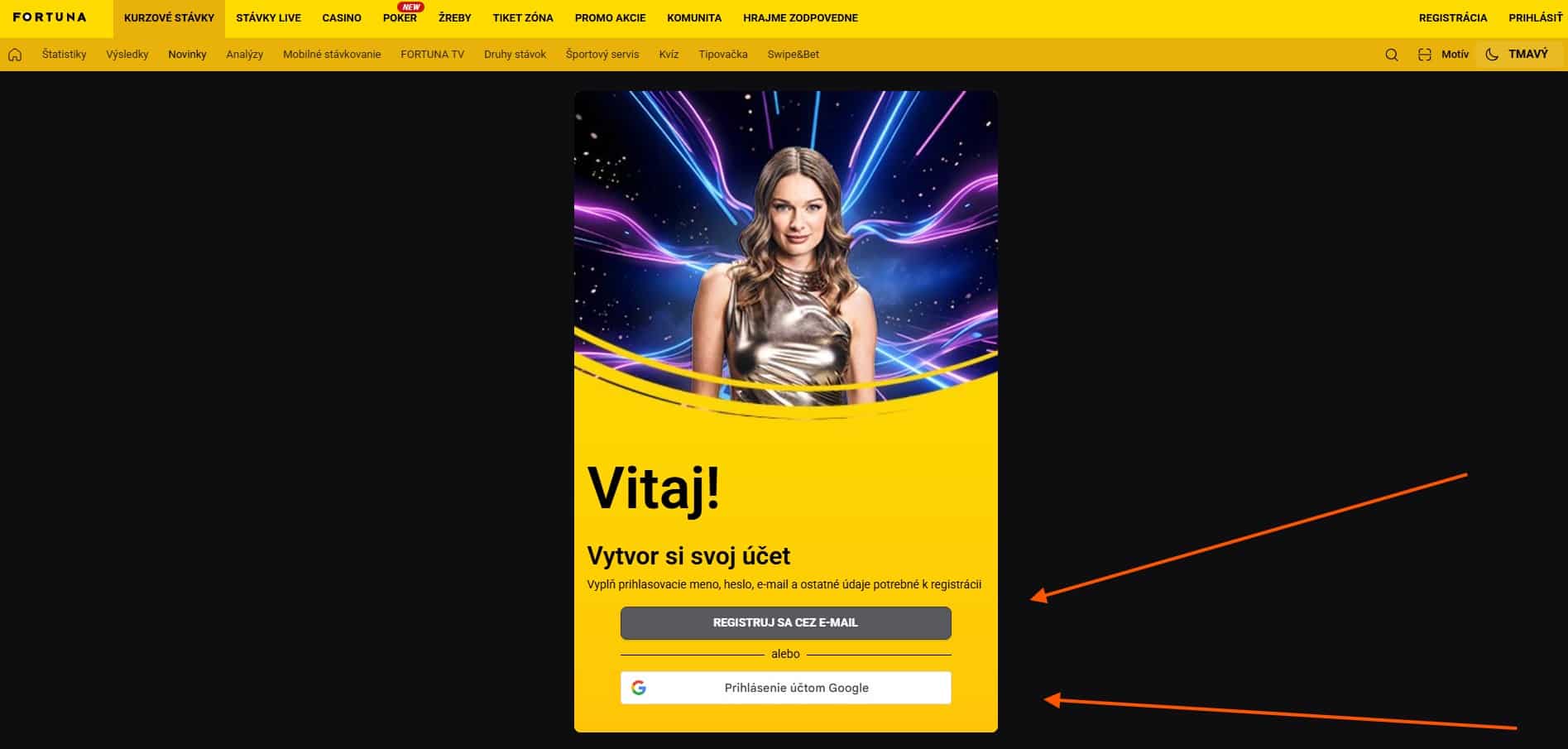 Zaregistruj sa vo Fortune